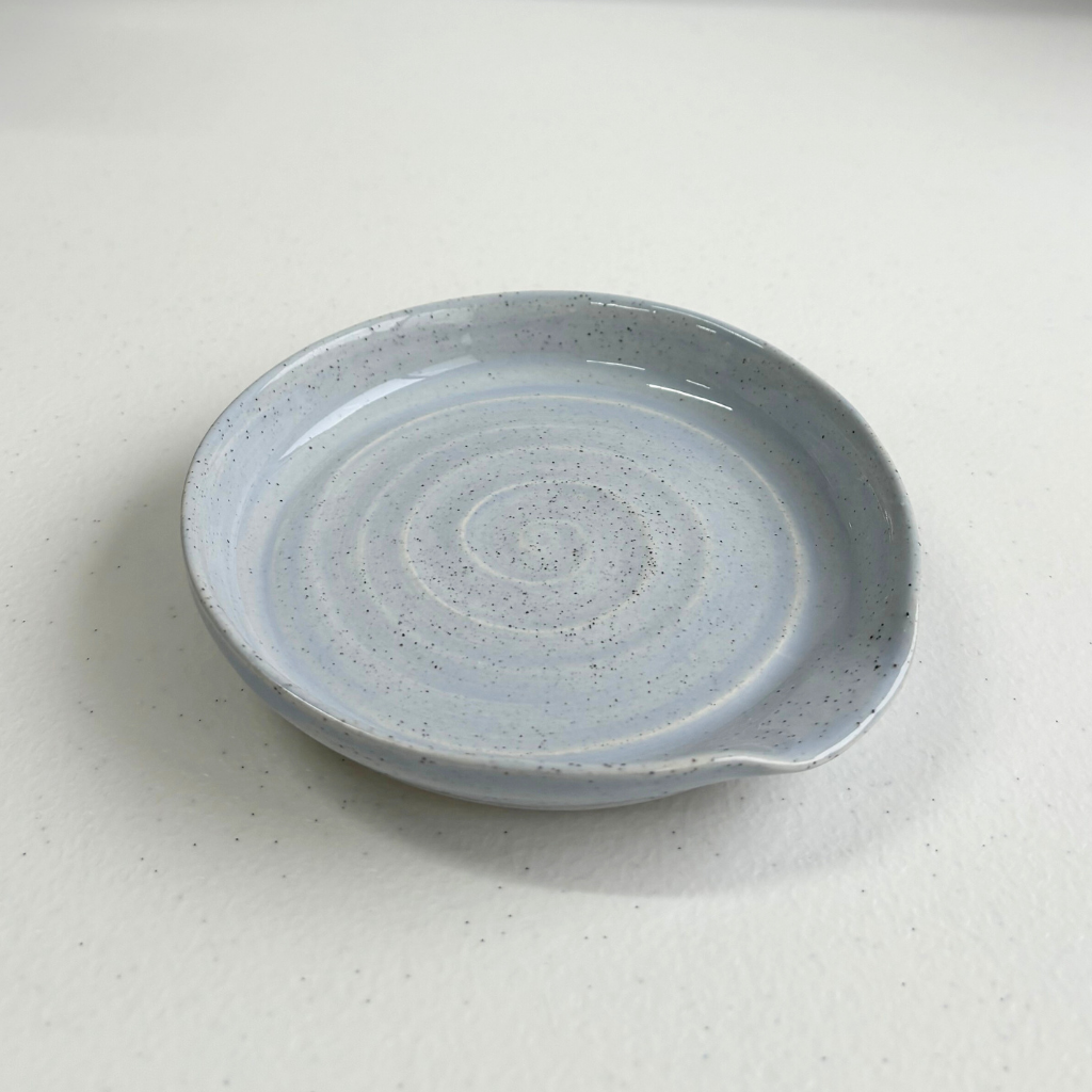 Spoon Rest in White Speckled Clay in Blue/Grey Gloss – Clay Create Australia