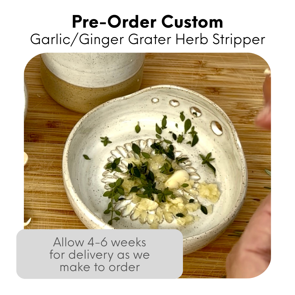 Custom Garlic/Ginger Grater Herb Stripper in Tan Speckled Clay