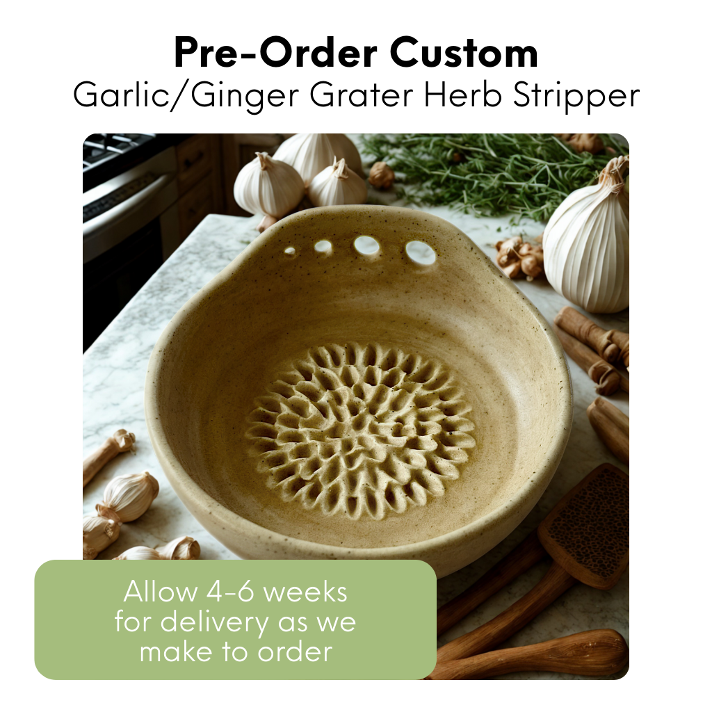 Custom Garlic/Ginger Grater Herb Stripper in White Speckled Clay