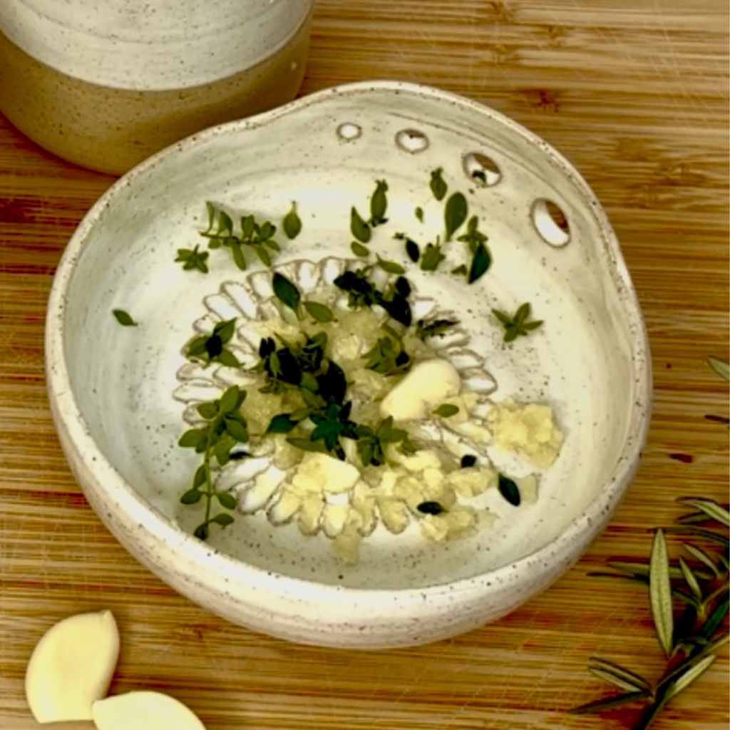 Handmade Ceramic Garlic & Ginger Grater with Herb Stripper – Tan Speckled Clay – Clay Create Australia