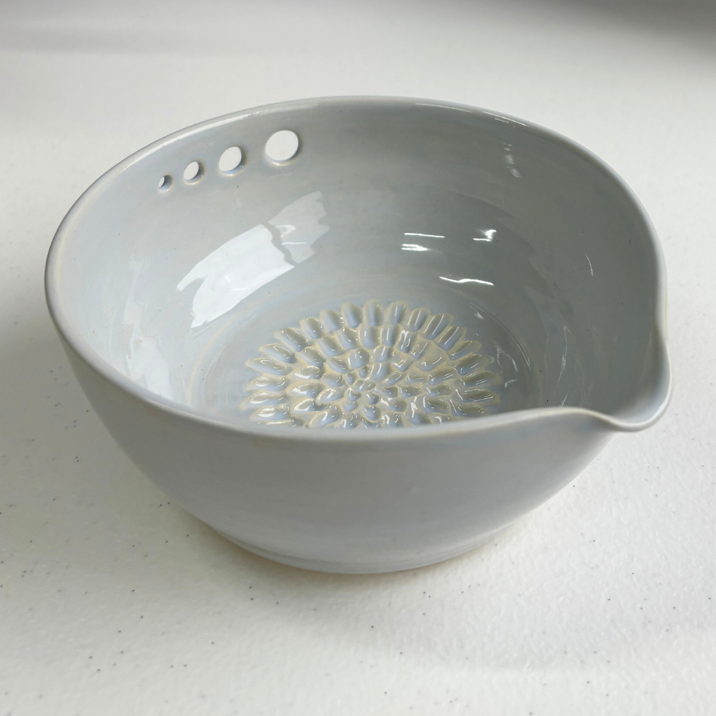 Grater Dressing Bowl in Off White Clay in Blue Grey Gloss – Clay Create Australia