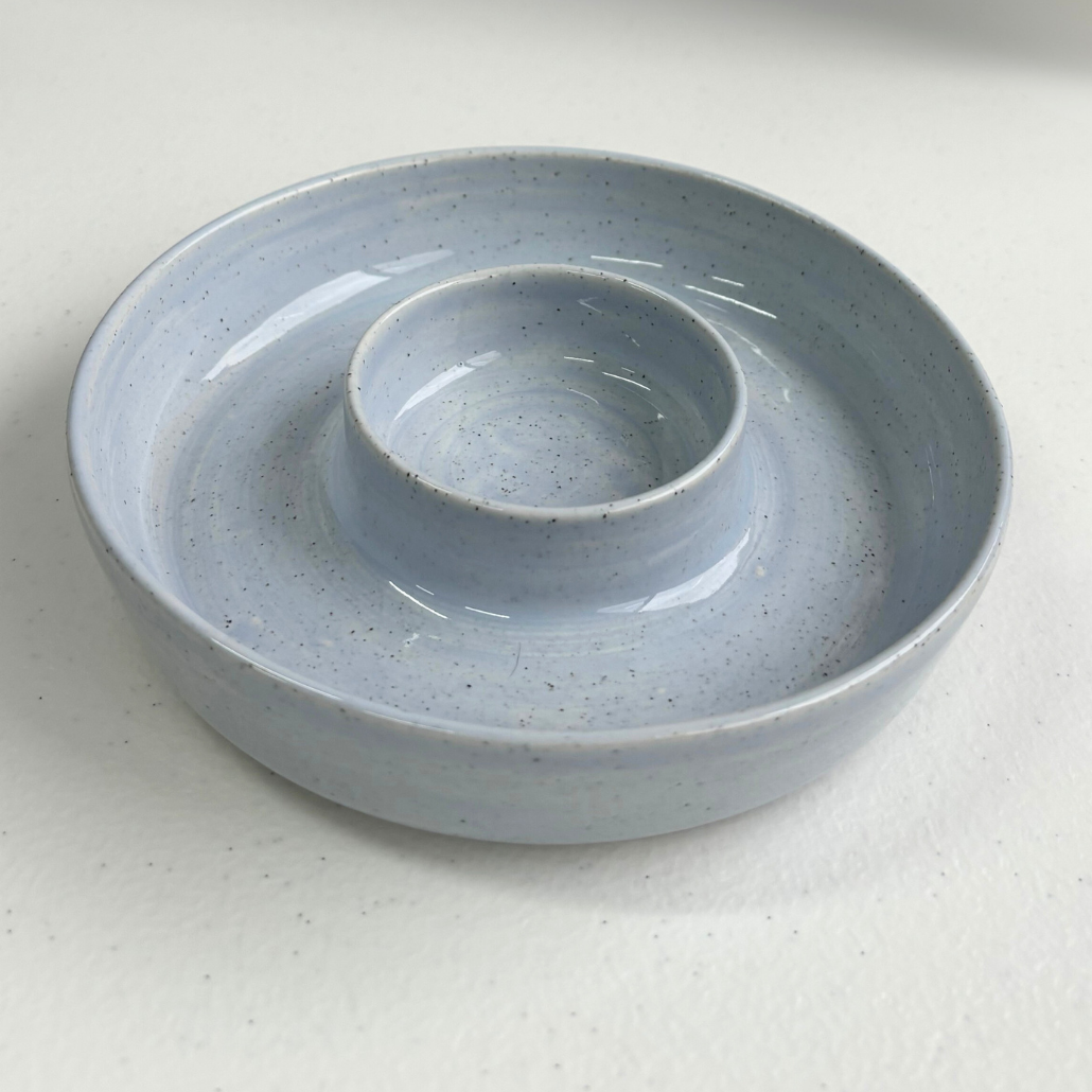 Olive - Nut - Dip Bowl in Off White Clay in Blue Grey Gloss – Clay Create Australia
